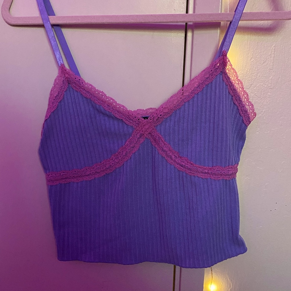 Purple and Pink Lace Cami Crop Top